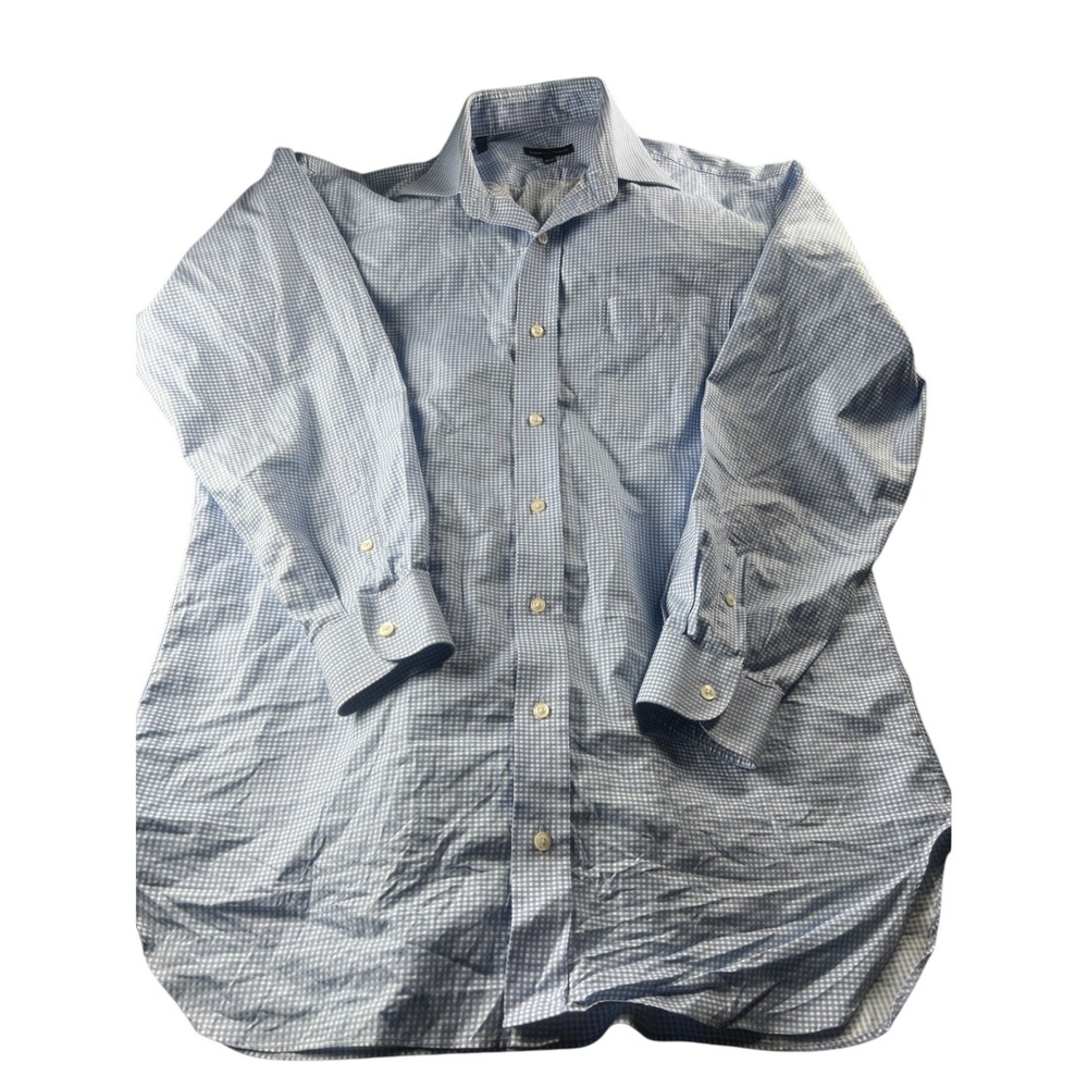 Robert‎ Talbott Men's Blue Gingham Check Dress Shirt Size 16 1/2 34 Cotton